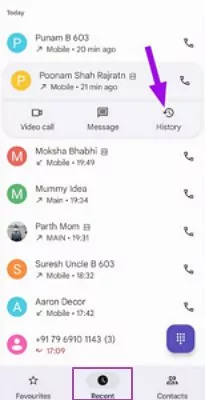 check recent call history android