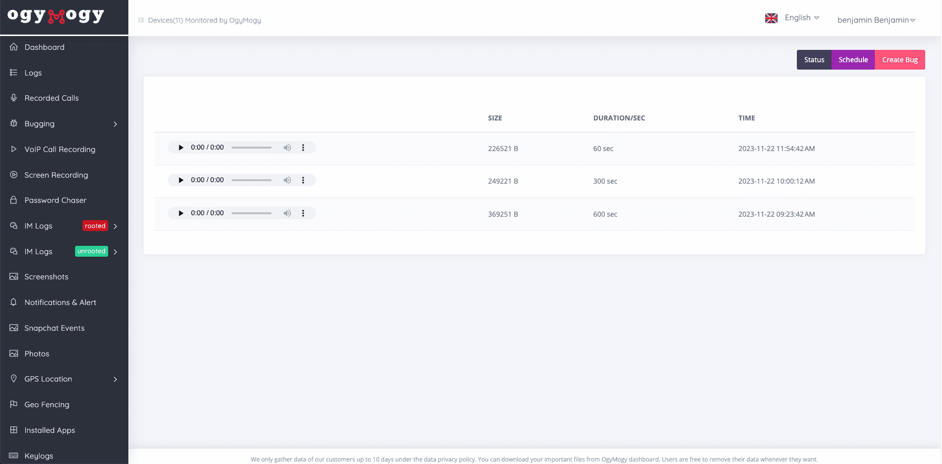 Mikrofon-Bug-Dashboard