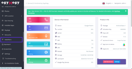 OgyMogy dashboard webfilter